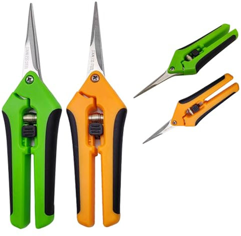 Cfcyhla 2pcs Gartenschere Ernteschere mit Gebogenen Titanbeschichteten Klingen, Feststellgriff Trimmschere, Pflanzenschere, Klein Blumenschere für Baumzweige, Blumen, Früchte