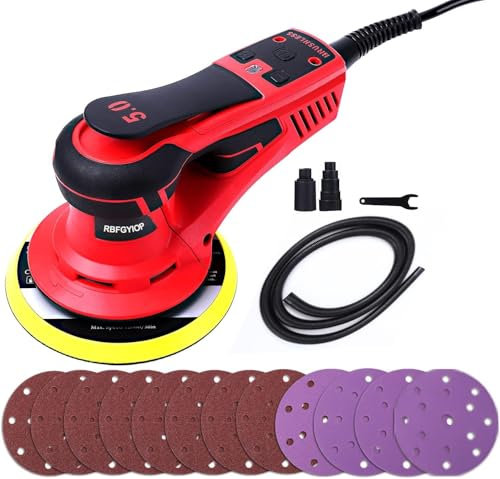 Smerigliatrice orbitale senza spazzole, PioneerWorks, 350 W, 150 mm, corsa 5 mm, 4000 – 10000 giri/min, levigatrice exenter per superfici in legno, con 12 carte vetrate