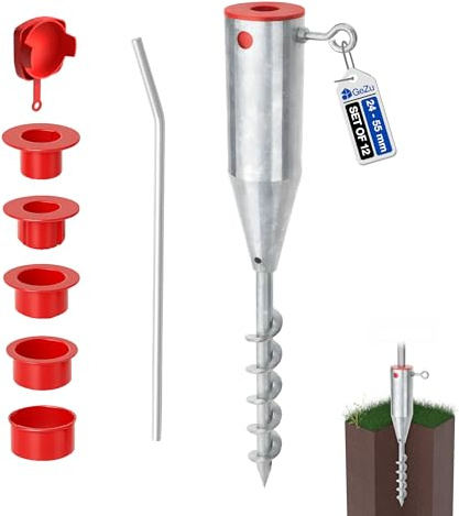 GeZu Impex Parasol Ground Spike ⌀ 25 to ⌀ 62 mm Hot Dip Galvanised Set of 12 screw in rotary washing line