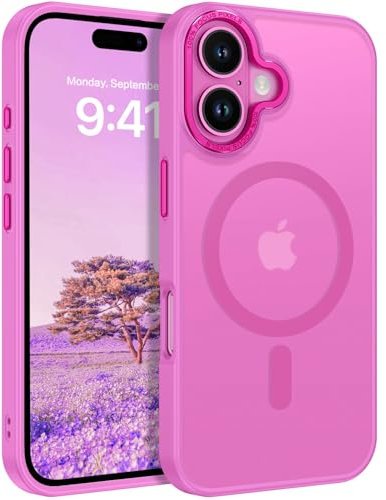 DOMAVER Cover Magnetica per iPhone 16 6,1 Pollici, Compatibile con MagSafe,Custodia Traslucida Opaca,Anti-urti,Resistente ai graffi,Anti-Impronte,Sottile,Rosa Fucsia