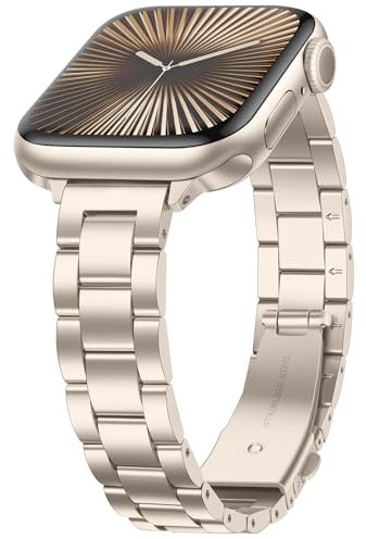 Anlinser Correas Compatible con Correa Apple Watch 49mm 46mm 45mm 44mm 42mm, Pulseras de Metal Delgadas pour Femmes et Hommes Compatible con iWatch Ultra 3/2/1 Serie 11 10 9 8 7-1 SE (Blanco Estrella)