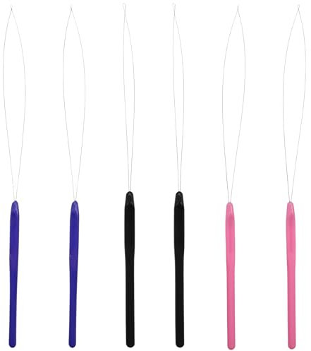 6 unidades de extensiones de pelo con lazo, enhebrador de ganchos, herramientas, microanillos, extensiones, accesorios, ayuda para enhebrar extensiones de cabello, plumas o perlas