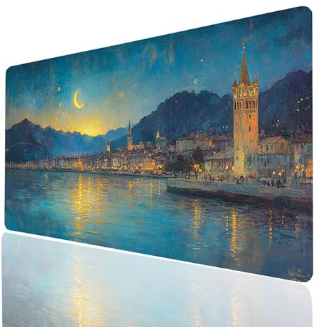 Mouse Mat Moon Desk Mat Large 64x32x0.12in Waterproof Gaming Mouse Pad City Mousepad Soft Smooth Surface and Non-Slip Rubber Base Keyboard pad for Gaming PC, Laptop Office Desk Accessories Model-02170