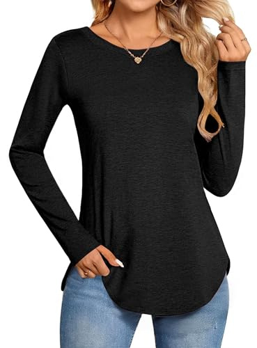 Zeagoo Grundläggande T-shirt dam långärmad rundhalsad rund fåll S-XXL