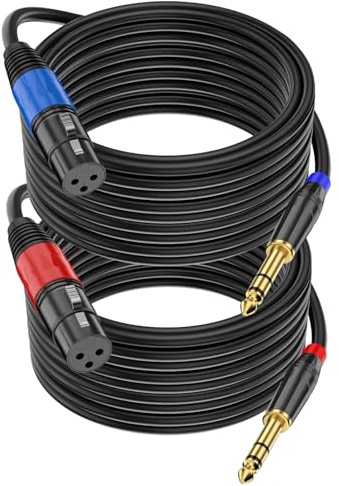 Jozzai Lot de 2 câbles de microphone XLR femelle vers jack mono TRS de 6,35 mm vers prise TRS 1/4 vers prise TRS 1/4 pour microphone dynamique