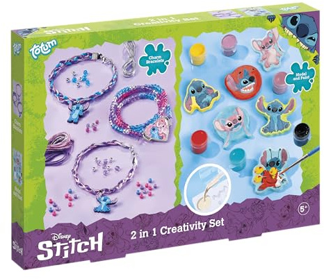 Disney Stitch 2-in-1 Creativity Set, Charm Bracelets and Paint Set, Ages 5+, Blue