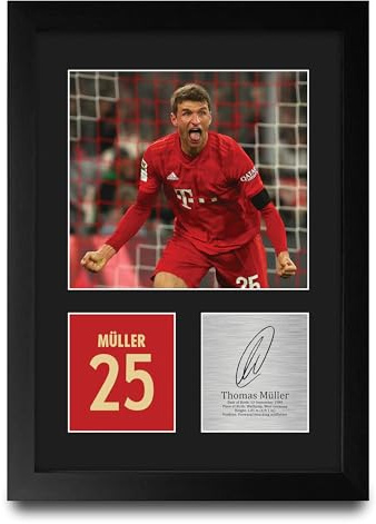 HWC Trading Thomas Muller Bayern Munich Geschenke Gedrucktes Signiertes Autogramm Foto für Fußball Anhänger and Fans - A4 Porträt Gerahmt