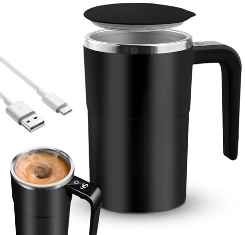 Piashow Tazza da caffè elettrica automatica con miscelazione automatica - 380 ml, con manico, tazza termica con display della temperatura, in acciaio inossidabile 304, miscelatore magnetico per caffè