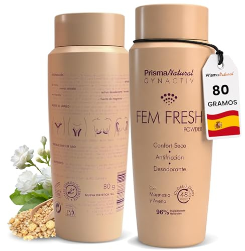 Desodotante Corporal GYNACTIV Fem Fresh Power 80 g – Polvos Corporales Perfumados para la Higiene Intima Femenina - Desodorante mujer Con Avena Coloidal – Aroma Floral Rosas y Jazmín – Prisma Natural