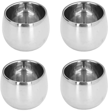 Gsycle 4PCS 150ml Stainless Steel Coffee Cup, Double Walled Insulated Tea Cups Drum Shaped Coffee Mugs for Outdoor Camping Travel Hiking Beach Picnic