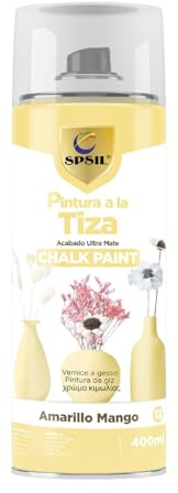 SPSIL Chalk Paint Spray Amarillo Mango 400ml Pintura en Spray Ultra Mate a la Tiza,Efecto Retro y Vintage para Muebles de Madera, Metal, Cerámica,Imprimación en Spray