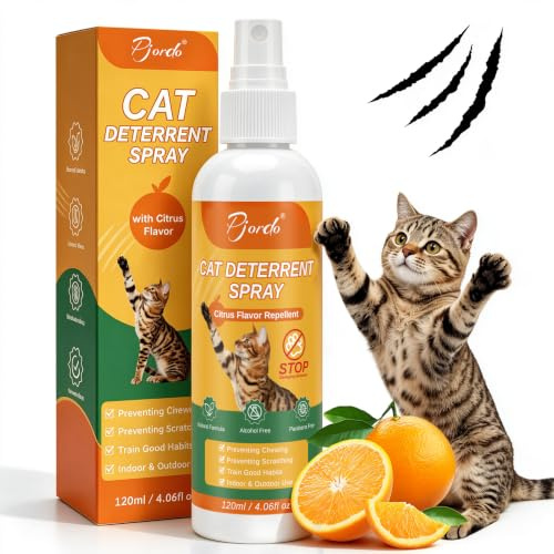 Pjordo Cat Repellent Spray, Cat Deterrent Spray Indoor & Outdoor, Natural & Effective Anti Scratch Cat Spray, Helps Train Cats Behavior, Safely Protect Furniture, Sofas, Rugs & Restricted Zones