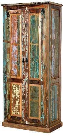 SIT-Möbel Riverboat 9164-98 Schrank mit 2 Türen, Gebrauchsspuren, recyceltes Altholz, bunt lackiert, 80 x 45 x 180 cm
