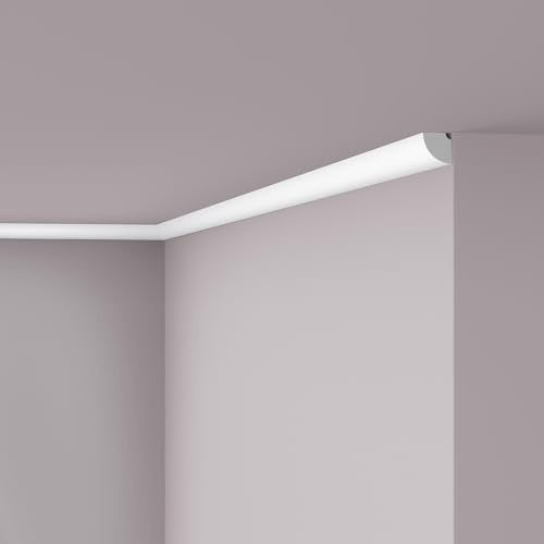 NOËL & MARQUET QR NOMASTYL Deckenleiste 2m | Dezente Eckleiste 21x21mm | Stoßfeste kleine Stuckleiste Weiß vorgrundiert | Minimalistisches Wandprofil aus LDPS von NMC