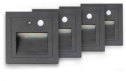 SUBOSI 4Foco Empotrable de Pared LED 3W Lámpara de Pared Lámpara de luz de Escalera Detector de Movimiento Piso Lámpara de Escalera Empotrada Lámpara de Salón 2800K blanco Cálido