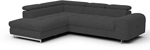 Mivano Ecksofa Chef / L-Sofa mit Schlaffunktion, Bettkasten und verstellbaren Kopfstützen / 262 x 72 x 206 / Anthrazit