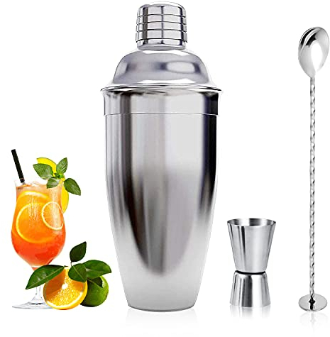 cocktail shaker, cocktail maker set, martini drink shaker, 750 ml cocktail shaker Strainer, bartender mixer tool,home liquor cobbler shaker, Stainless Steel bar shakers for cocktail making kit (3 PCS)