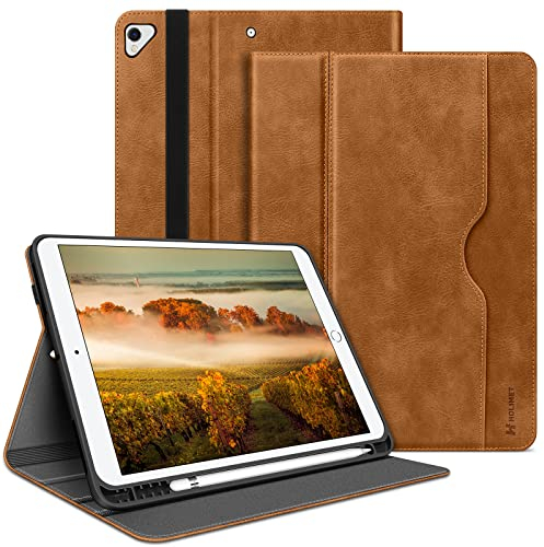 HOLIMET iPad 9 Generation Hülle mit Stifthalter, 2021/2020/2019 iPad 8/7. Generation PU-Leder Case TPU Rückseite Abdeckung Schutzhülle Stoßfest, Auto Schlafen/Wachen für 10,2 Zoll iPad 9-Braun
