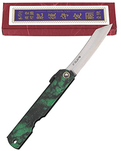 HIGO NO KAMI Higonokami Couteau de Poche Pliant Artisanal Japonais Hisui Couteau Estampillé Fait Main au Japon par Nagao Kanekoma Acier Bleu Haute Teneur en Carbone (Lame Polie)