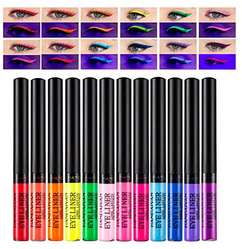 Anglicolor Set di Eyeliner Liquido Neon,12 colori eyeliner opaco con bagliore UV,Matte Liquid Eyeliner High Precision Long Lasting Eye Liner for Party Cosplay Makeup (03)