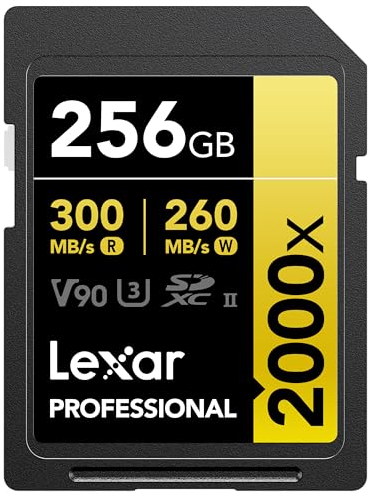 Lexar 256GB Professional 2000x SDXC Memory Card, UHS-II, C10, U3, V90, Full-HD & 8K Video, Up To 300MB/s Read, for DSLR, Cinema-Quality Video Cameras (LSD2000256G-BNNNU)