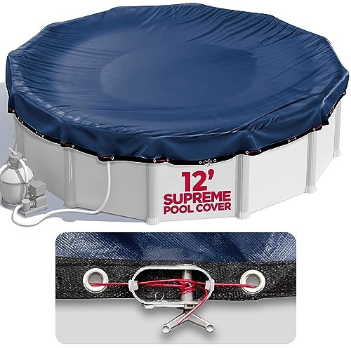 12 ft Round Pool Cover for Above Ground Pools, Above Ground Pool Cover, Swimming Pool Cover, Winter Pool Cover, Keeps Out Debris, Cold and UV Resistant, Supreme Mesh, Navy Blue