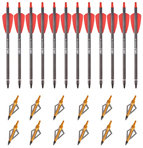 ELONG OUTDOOR 12X Armbrust Bolzen Carbon 7,5 mit Jagdspitze für Ek Archery Adder Cobra System mit 2 Flügeln für Zielbogenschießen Schießen