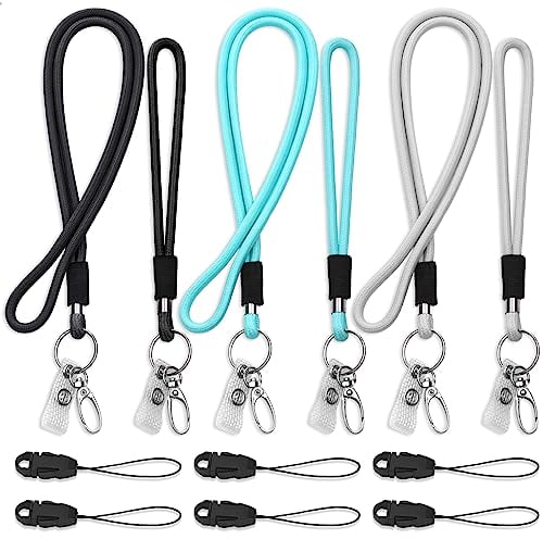 VEVOQIM 6 Stück Schlüsselband,3 Farben Schlüsselband Lang und Kurz Umhängeband mit Mini Abnehmbare Schnalle,Karabinerhaken,Vinyl-ID-Band, Lanyard für Herren Damen Kinder