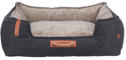 TRIXIE Hundebett BE Nordic Föhr 80x60 cm in schwarz/Sand – eckiger Hundekorb für kleine & große Hunde - gemütliches Hundekörbchen mit praktischem Tragegriff - weich & waschbar - 36591