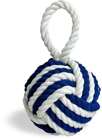 FUVLFAL 3.3LB Rope Knot Door Stops Decorative Nautical Door Stopper with Handle, Weighted Interior Round Doorstop for Door and Window - Flexible Door Stopper - Blue & Beige (5.9)