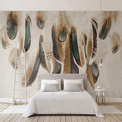 Fototapete 3D Muster Abnehmbare Tapete Wandsticker Für Schlafzimmer Wohnzimmer Kreative Feder Retro Wandfoto Zum Abziehen Und Aufkleben, Selbstklebende Wandposter, Wandhintergrund 400 (Breite) x 280