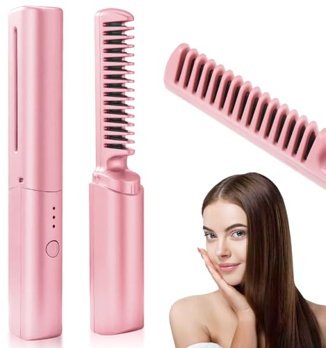 Haarglätter Mini Glätteisen Kabellos Haarglätter, Kabelloses Mini Glätteisen, Glätteisen Kabellos Reise, Glätteisen Mini, Glätteisen Locken und Glätten, Glätteisen Schnelles Aufheizen (Rosa)