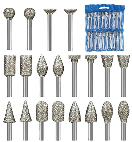SRLWMYI Fresas Diamante de 20 Brocas de Diamante con Vástago de 1/8 Pulgadas - Fresas de Diamante de Grano 60 para Herramientas Rotativas - Ideal para Molienda, Pulido y Grabado