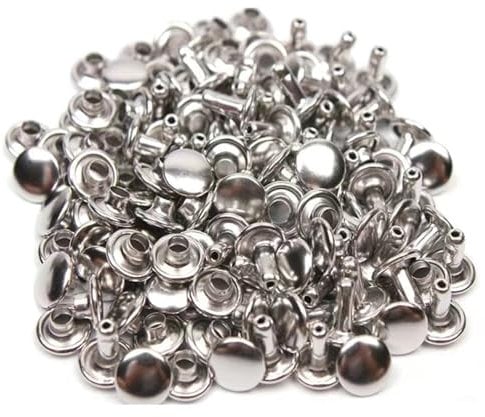 100 Pcs Leather Rivets, 8mm x 10mm Double Cap Rivets Metal Studs for Clothes Shoes Handbag Belts Crafts, Silver