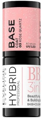 Eveline Cosmetics Hybrid Professional Nagelstärkende & Aufbauende Basis - Nr. 03 Rosenquarz - Schutzgel-Lack - Verlängert & Glättet Nägel - 5 Farben Verfügbar