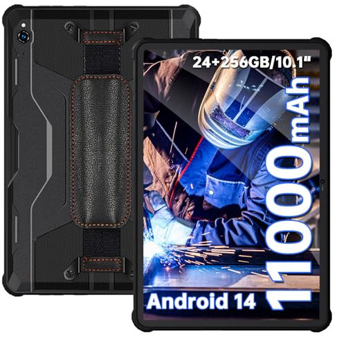 OUKITEL RT9 Rugged Tablet - Android 14, 10.1 Inch, 24GB+256GB (TF 1TB), 11000mAh, 16M+16M, IP68 Waterproof, Dual 4G LTE SIM, 5G-WiFi, OTG, GPS, Gaming - Black