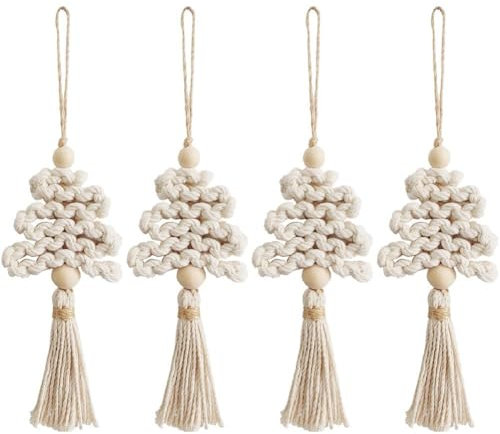 Lpitoy 4 Stück Makramee-weihnachtsbaumschmuck, Handgefertigt, Gewebter Weihnachtsbaum, Hängende Ornamente, Anhänger, Winter-weihnachtsdekoration