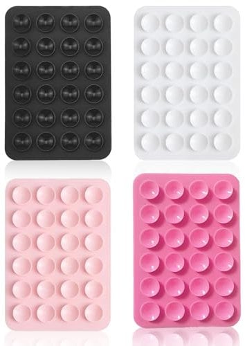 4 Stück Handy Saugnapf,Silikon Saugnapf Handy,Handy Kleber Rückseite,für Mobile Stromversorgung Handys Selfies und Videos (Schwarz Weiß Rosa)