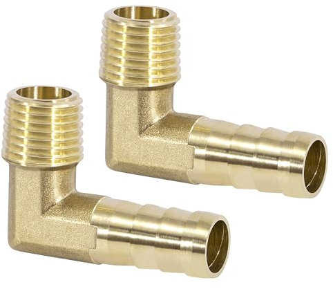 2PCS Raccords de Tuyau Coude Cannelé Connecteur en Laiton, 10mm x G1/4 Adaptateur de Tuyau Mâle pour Eau Carburant Air Eau Carburant Pneumatique Tuyau
