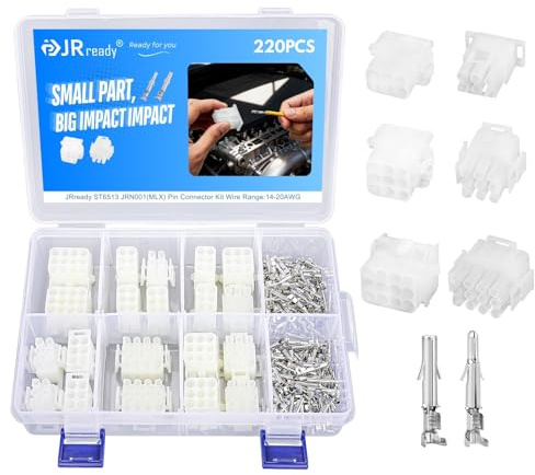 JRready ST6513 220Pcs Pin Connector Kit 6 9 12Pin Electrical Wire Connectors 2.13MM Diameter Terminal 14-20AWG Pin Sockets Compatible with Molex MLX 6.35mm Pitch 10 Match Sets