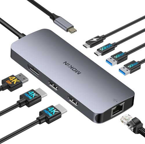 MOKIN Docking Station Dual Monitor 8 in 1 USB C Hub 2 HDMI, DisplayPort, Gigabit Ethernet, 100W PD Charging, 3 USB A/C 3.0 Ports, Laptop Docking Station for MacBook/Dell/HP/Lenovo/Surface