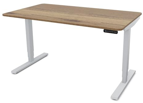 ASSMANN Höhenverstellbarer Schreibtisch elektrisch, 140x70cm, TÜV-geprüft | stufenlos verstellbar mit Aufprallschutz, ergonomischer Schreibtisch Made in Germany, abgerundete Ecken, Eiche Tabak/Silber