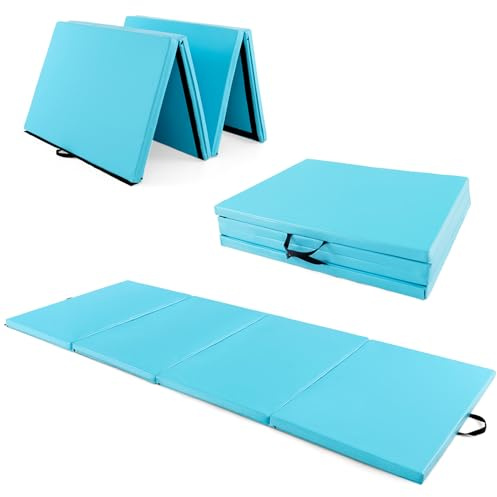 GYMAX Gymnastikmatte faltbar, tragbare Trainingsmatte mit Griffen & Klettverschlüssen, Weichbodenmatte, Turnmatte für Yoga, Gymnastik & Kampfsport, 300 x 117 x 5 cm (Himmelblau)