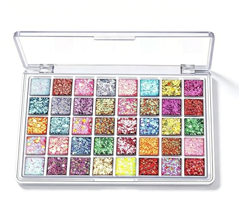 40 Farben Glitzer Lidschatten Palette,Profi Make Up Set für Gesicht Körper & Haare,Hochpigmentiertes Eyeshadow Palette Glitzer Gel,Wasserfest Schminkpalette Damen & Kinder für Karneval Festival Party