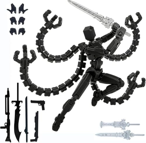 T13 Action Figure with Tentacles, 3D Printed Multi-Jointed Movable Robot Dummy13, Nova Titan Lucky 13 Action Figure with 6 Weapons & Inter-changeable Hands, Desktop Decoration Gifts (Black)