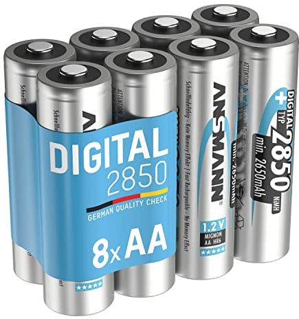 ANSMANN Akku Mignon AA 2650 mAh, 8 Stück, 1,2V NI-MH, wiederaufladbar, hohe Kapazität ideal für Kameras, Blitzgeräte, Digitalkameras, Wildkameras