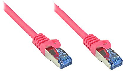 Kabelmeister® Cat.6A Ethernet LAN Patchkabel mit Rastnasenschutz - S/FTP, PiMF, PVC, 500MHz, halogenfrei- 10-Gigabit-fähig - magenta, 1m
