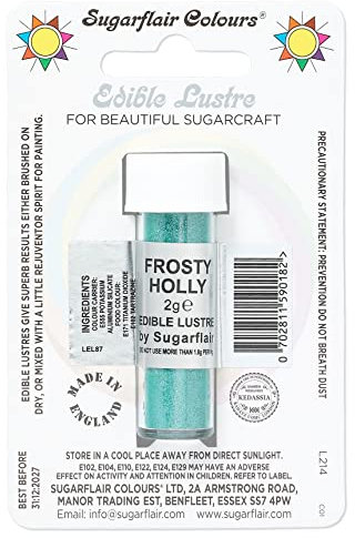 Sugarflair Frosty Holly Edible Lustre Dust, Add a Lustrous Shine to Cakes or Decorations. Brush On or Add Rejuvenator to Create Eye-Catching Edible Paint, Gives Shine to Your Bakes - 2g