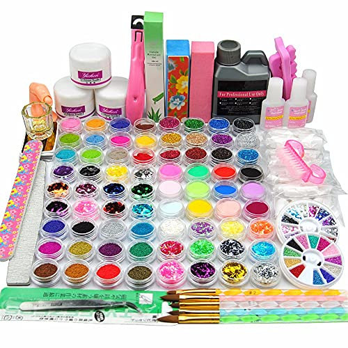 Warm Girl Acrylic Nails Kit Full Set for Beginners Acrylic Powder Acrylic Liquid Glitter Powders 72pcs Nail Tips Acrylic Nail Art Decoration