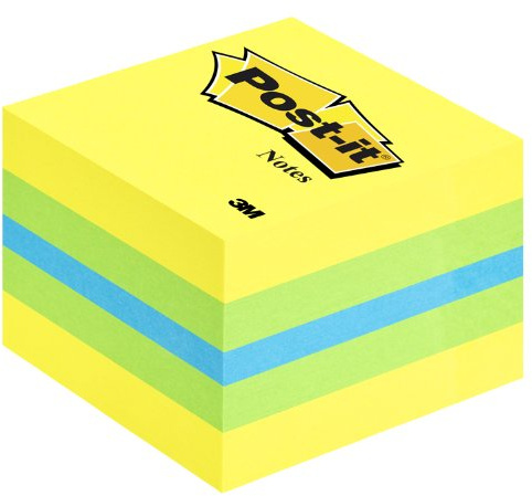 Post-it 2051-L Haftnotizwürfel Mini 51 x 51 mm, 400 Blatt, zitronengelb, limonengrün, blau